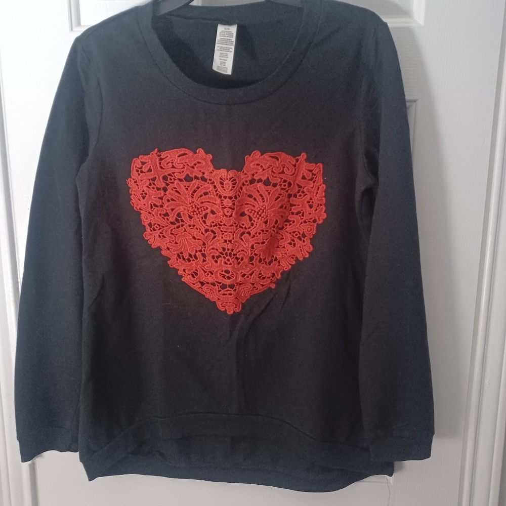 Amazon Heart Print High Low Sweat Shirt Sz M /